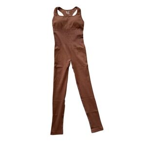 OQQ Ribbed Bodysuit Jumpsuit Sleeveless One Piece Romper Brown S‎